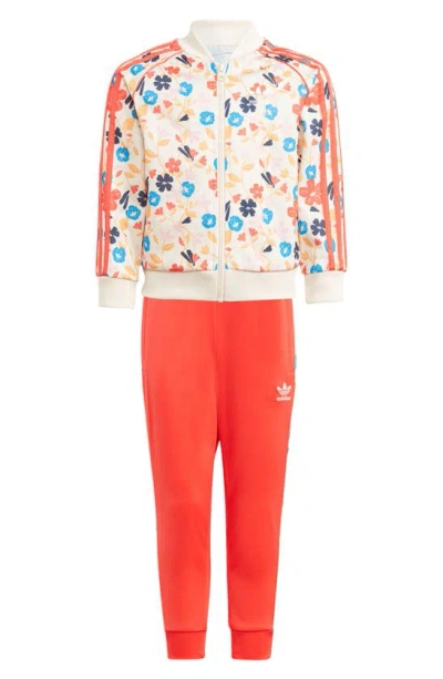 Adidas Originals Kids' Floral Superstar Track Jacket & Joggers Set In Orange