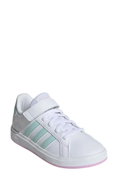 Adidas Originals Kids' Grand Court 2.0 Sneaker In Ftwr White/ Flash Aqua/ Lilac