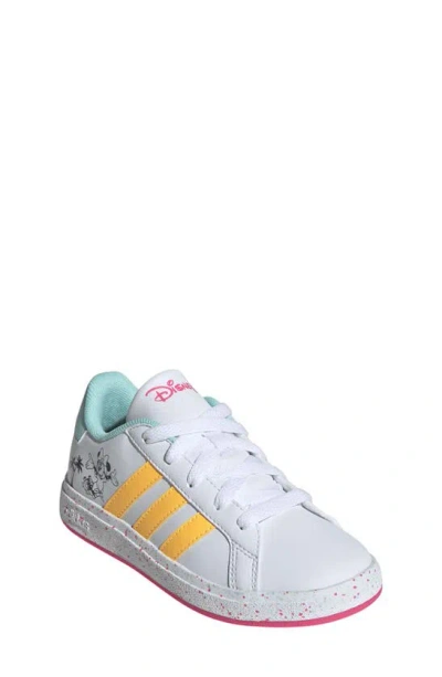 Adidas Originals Kids' Grandcourt X Disney Tennis Sneaker In White/ Spark/ Pulse Magenta