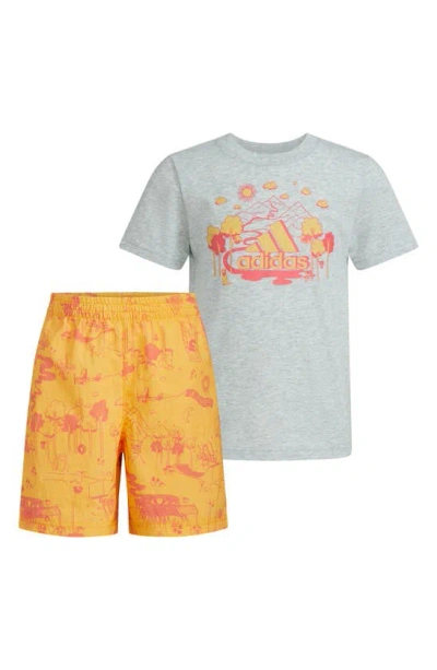 Adidas Originals Kids' Graphic T-shirt & Shorts Set In Medium Grey Heather