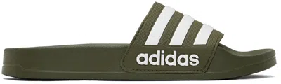 Adidas Originals Kids Khaki Adilette Shower Little Kids Slides In Olive Strata / Ftwr