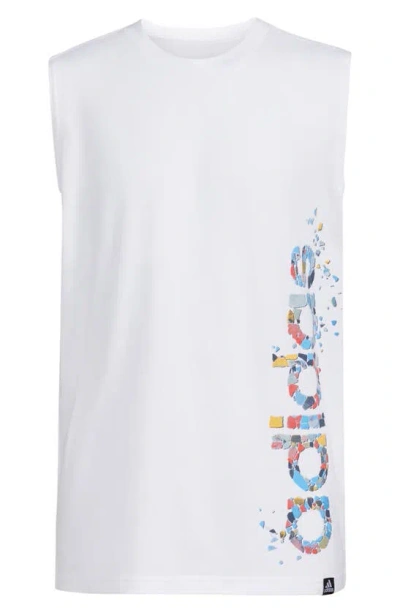 Adidas Originals Kids' Logo Cotton Muscle Tee In White