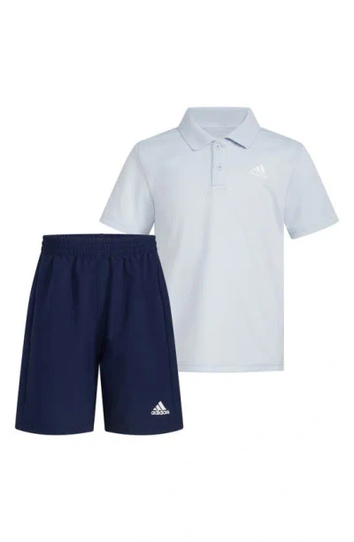 Adidas Originals Kids' Mesh Polo & Woven Shorts Set In Halo Blue