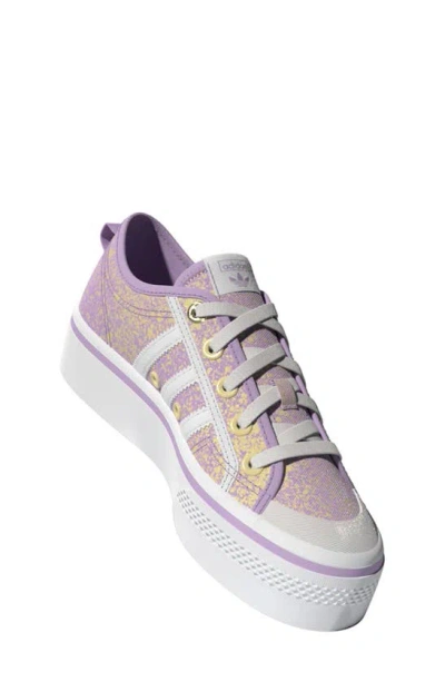 Adidas Originals Kids' Nizza Speckled Platform Sneaker In Purple/ White/ Yellow