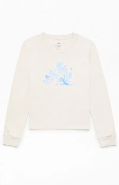 Adidas Originals Kids Oatmeal Floral Logo Long Sleeve T-shirt In Neutral