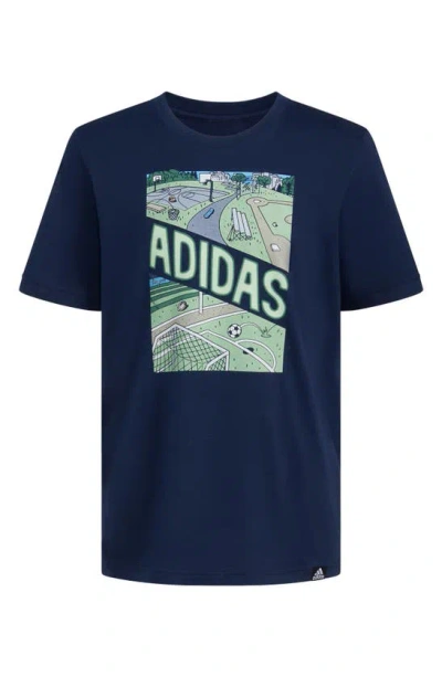 Adidas Originals Kids' Play Sport Graphic T-shirt In Collegiate Navy