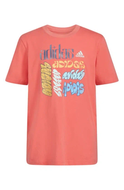 Adidas Originals Kids' Text Logo Graphic T-shirt In Preloved Scarlet
