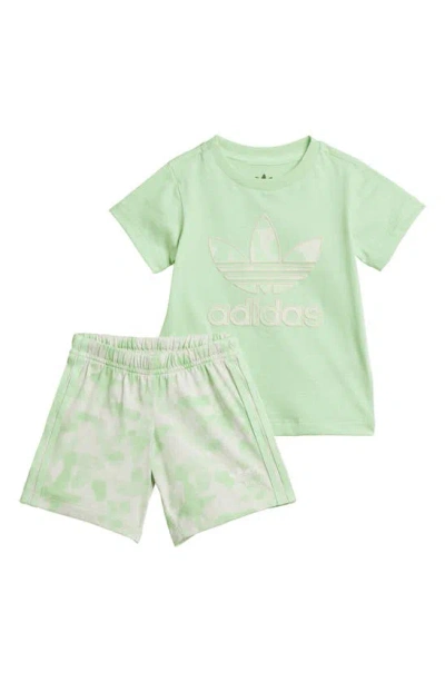 Adidas Originals Kids' Trefoil Cotton T-shirt & Shorts Set In Semi Green Spark