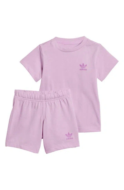 Adidas Originals Kids' Trefoil T-shirt & Shorts Set In Bliss Lilac