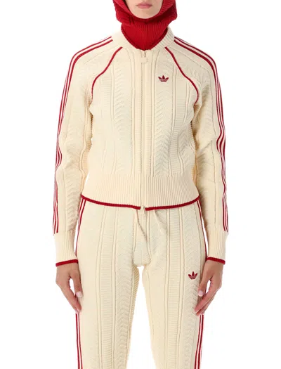 Adidas Originals Knit Track Jacket With Hood In Cream Red