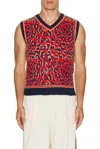 Adidas Originals Adidas X Wales Bonner Leopard Pattern V-neck Sweater Vest In Red