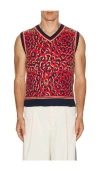 Adidas Originals Adidas X Wales Bonner Leopard Pattern V-neck Sweater Vest In Red