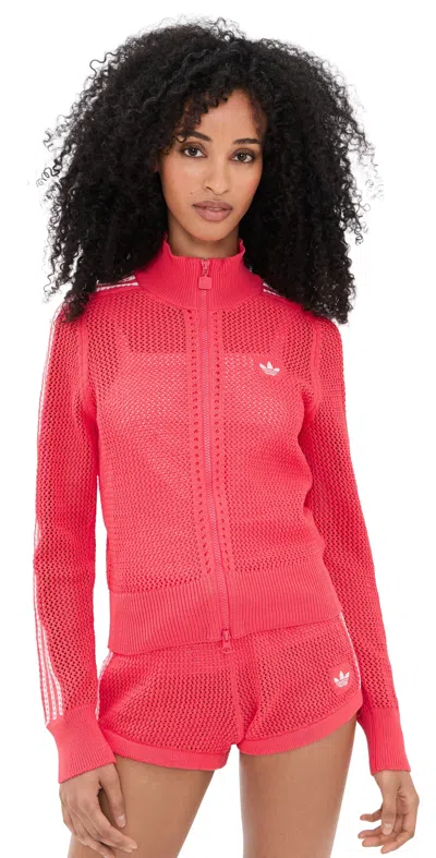 Adidas Originals Knitted Crochet Track Jacket Semi Lucid Red/blue In Pink