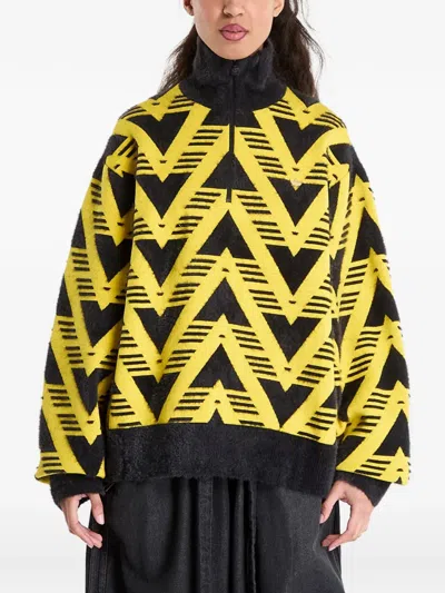 Adidas Originals Adidas Chevron Knit Half Zip Pullover Sweater In Yellow