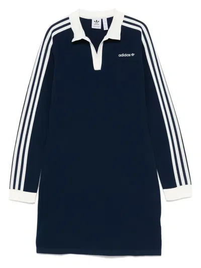 Adidas Originals Knitted Polo Mini Dress In Blue