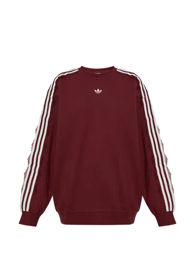 Adidas Originals Lace 3-stripes Crew Sweatshirt In Burgundy