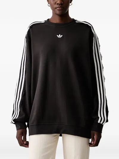 Adidas Originals Lace-trim Side-stripe Sweater In Black