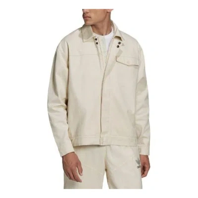 Adidas Originals Lapel Solid Color Sports Yellow White Jacket In Neutral