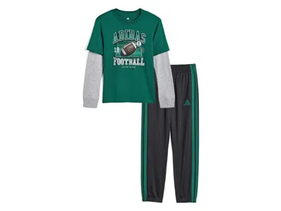 Adidas Originals Layered Cotton Graphic Tee Pants Set (toddler/little Kid) Boy's Casual Pants Collegiate Green: 6 Lit