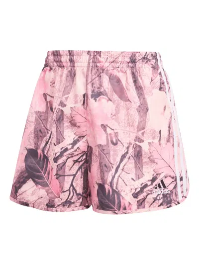 Adidas Originals Leaf Camo-print Satin Shorts In Pink