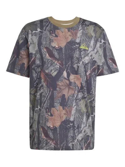Adidas Originals Leaf-print Cotton T-shirt In Gray