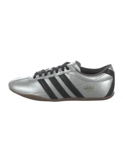 Pre-owned Adidas Originals Leather Leather Trim Embellishment Sneakers In Silver