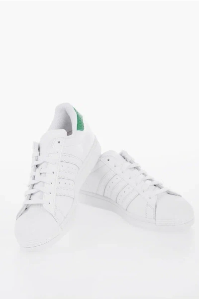 Adidas Originals Leather Superstar Low Top Sneakers With Contrasting Details In White