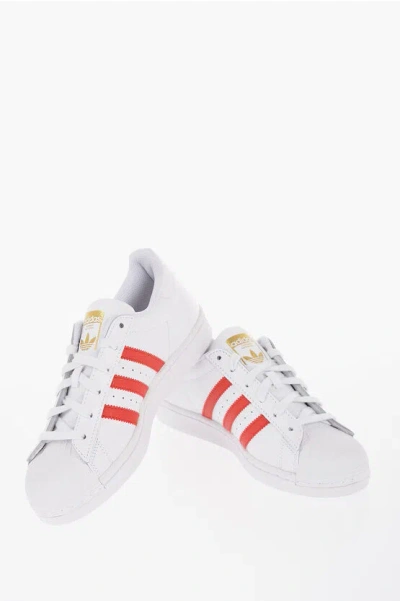 Adidas Originals Leather Superstar Low-top Sneakers With Golden Detail In White