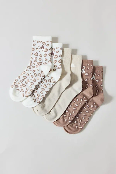 Adidas Originals Leopard Luxe High Quarter Crew Socks 3-pack In Brown, Women's At Urban Outfitters