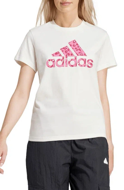 Adidas Originals Leopard Print Logo T-shirt In Off White