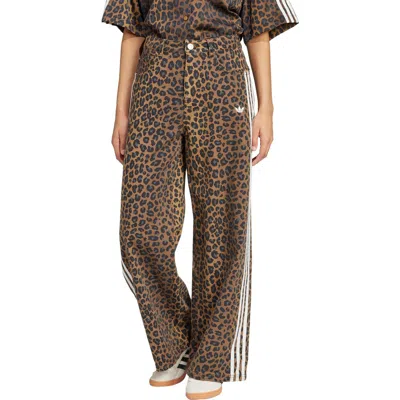 Adidas Originals Leopard Print Loose Pants In Multicolor Brown Leo