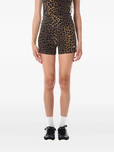 Adidas Originals Leopard-print Striped Mini Shorts In Animal Print