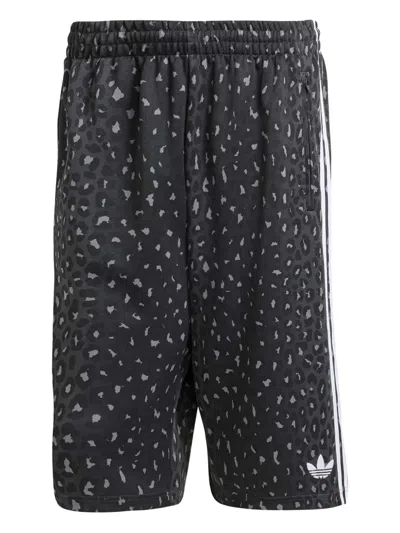 Adidas Originals Leopard-print Striped Track Shorts In Black