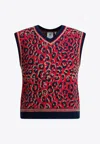Adidas Originals Adidas X Wales Bonner Leopard Pattern V-neck Sweater Vest In Red