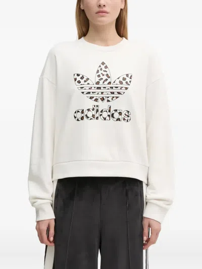 Adidas Originals Leopard-print Sweatshirt In White