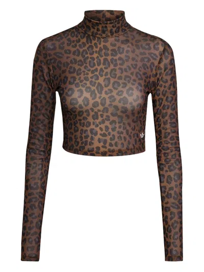 Adidas Originals Leopard-print Turtleneck T-shirt In Multi