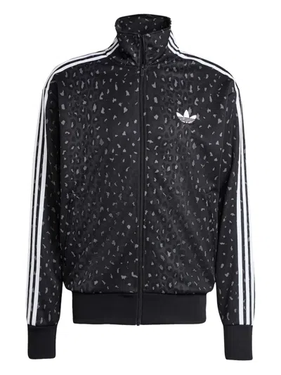 Adidas Originals High Collar Leopard Print Sweatshirt In Black