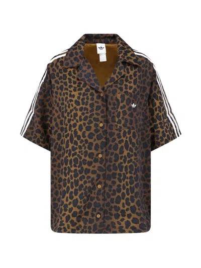 Adidas Originals Leopard-print Short-sleeve Shirt In Brown