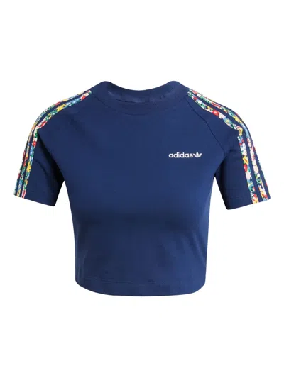 Adidas Originals Liberty Floral-striped T-shirt In Blue