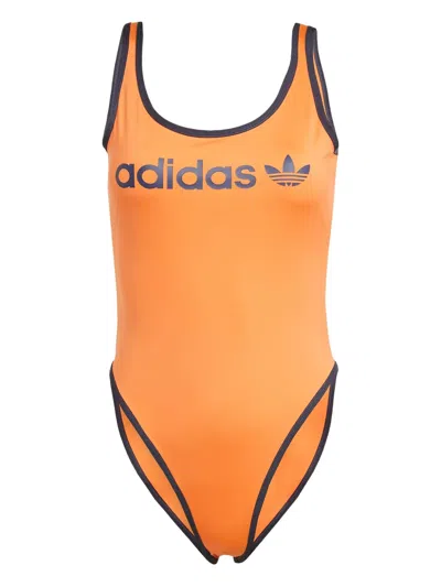 Adidas Originals Linear Logo-print Bodysuit In Orange