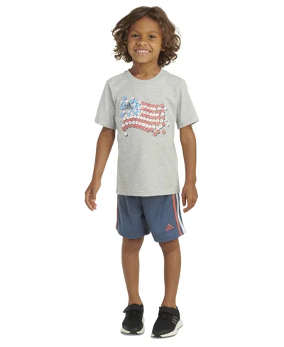 Adidas Originals Kids' Little & Toddler Boys Graphic Heather T-shirt & 3-stripes Shorts, 2 Piece Set In Med Grey Heather