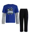 Adidas Originals Little And Toddler Boys Graphic Layered Cotton Tee And Pant, 2-piece Set In Semi Lucid Blue