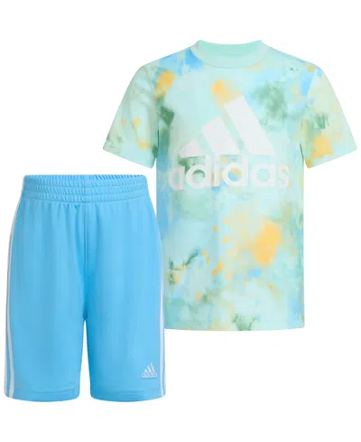Adidas Originals Kids' Little & Toddler Boys Printed T-shirt & 3-stripe Shorts, 2 Piece Set In Semi Flash Aqua