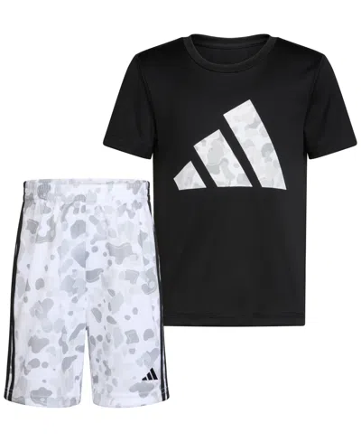 Adidas Originals Kids' Little & Toddler Boys Short-sleeve Logo T-shirt & 3-stripes Shorts, 2 Piece Set In Black