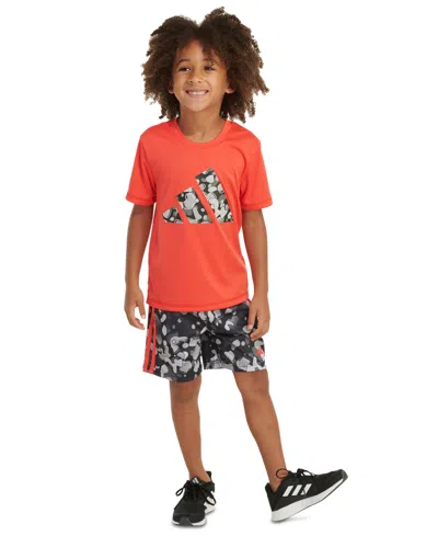 Adidas Originals Kids' Little & Toddler Boys Short-sleeve Logo T-shirt & 3-stripes Shorts, 2 Piece Set In Brt Red