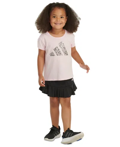 Adidas Originals Kids' Little & Toddler Girls Short-sleeve T-shirt & Ruffle Skort, 2 Piece Set In Med Pink
