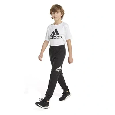 Adidas Originals Kids' Little Boys Cuffed Mid Rise Regular Fit Fleece Jogger Pant In White