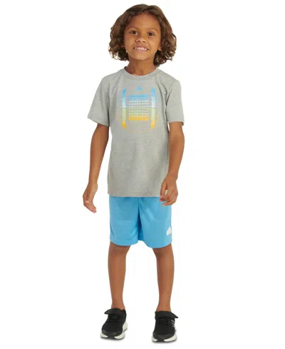Adidas Originals Kids' Little Boys Essential Heather Football T-shirt & Shorts, 2 Piece Set In Gry Heathr