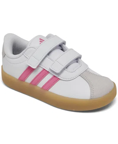Adidas Originals Kids' Little Girls Vl Court 3.0 Fastening Strap Casual Sneakers From Finish Line In White,pink