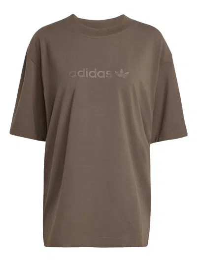 Adidas Originals Logo-appliqué T-shirt In Brown